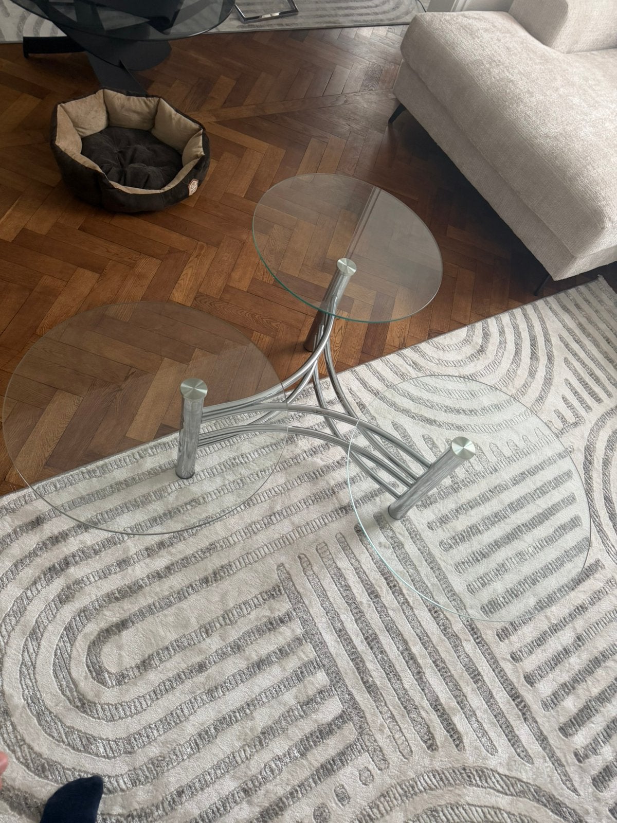 Table basse moderne 3 plateaux – verre pivotant 360, Enlèvement, Comme neuf, Verre