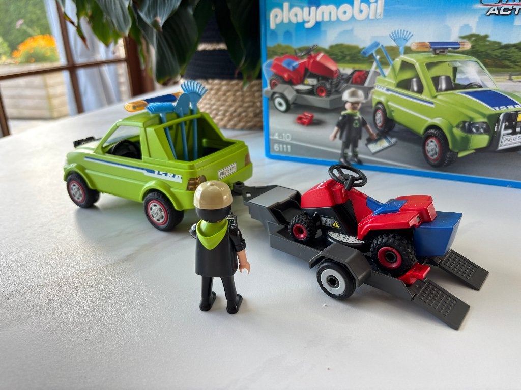 Playmobil 6111 Jardinier avec véhicule et tracteur tondeuse, Comme neuf, Véhicule, City action, Kit complet