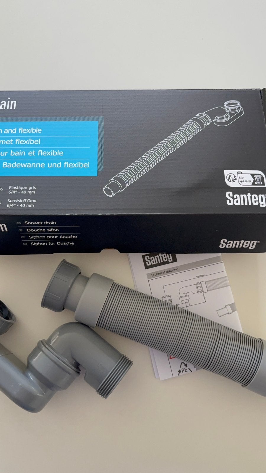 Santeg afvoerflexibel voor bad zonder overloop, Bricolage & Construction, Neuf, PVC, Enlèvement, Évacuation