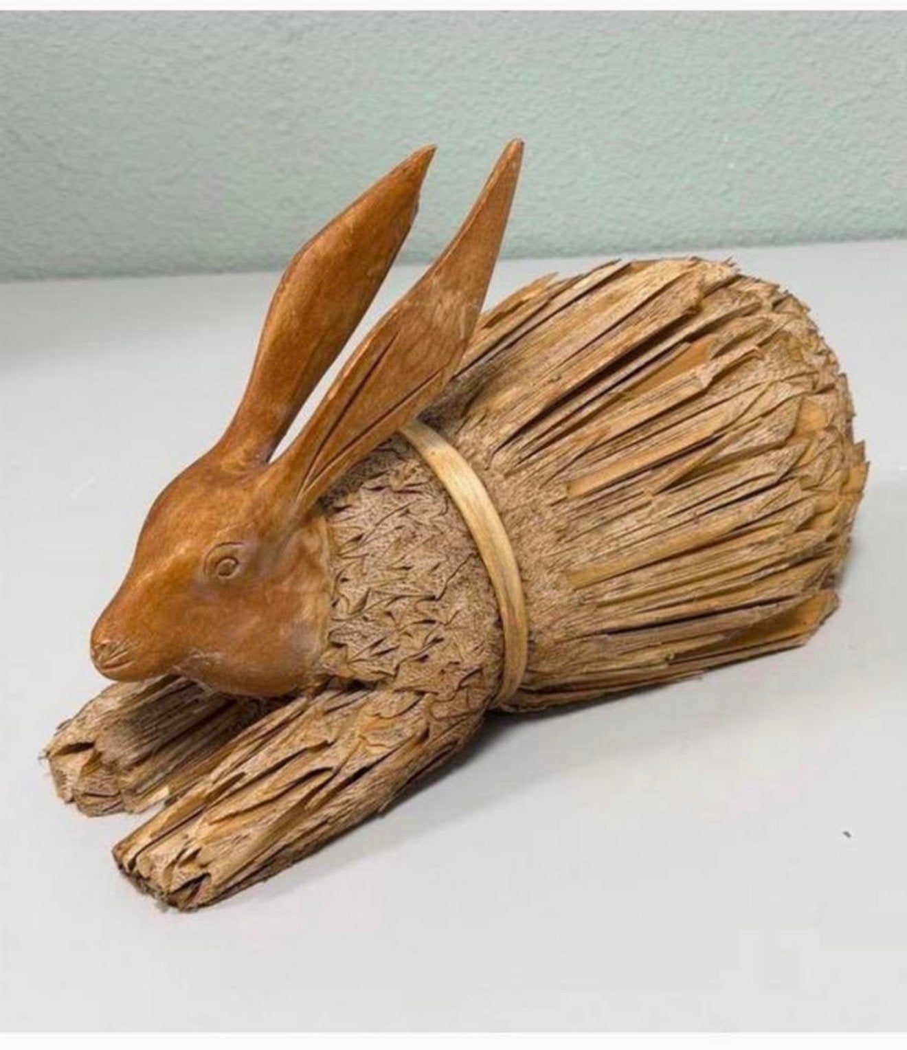 Vintage maïskolf konijn gesneden houten hoofd handgemaakt, Verzamelen, Ophalen of Verzenden, Zo goed als nieuw, Dier
