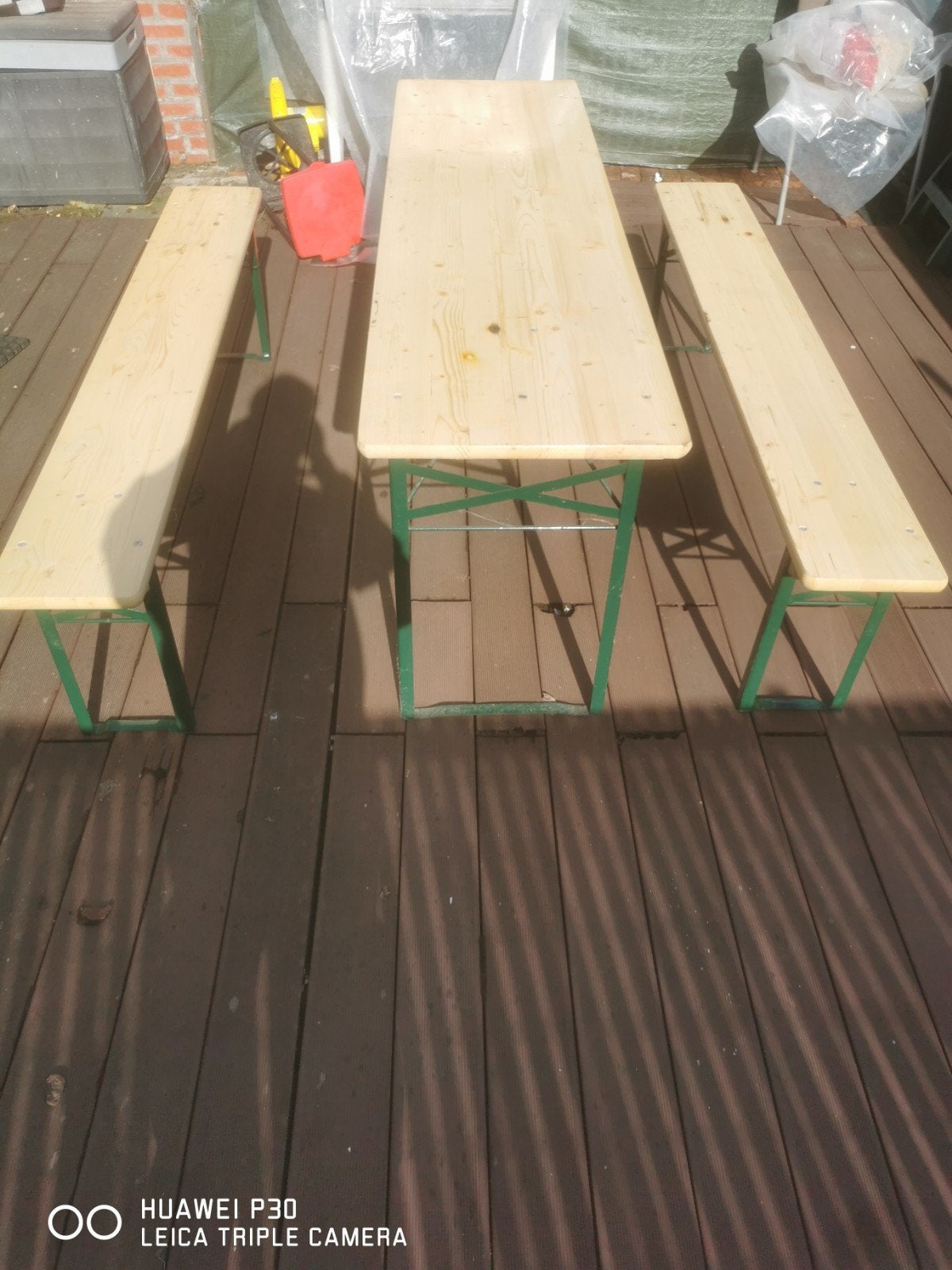 Table pliable avec 2 bancs [comme neuve], Jardin & Terrasse, Enlèvement ou Envoi
