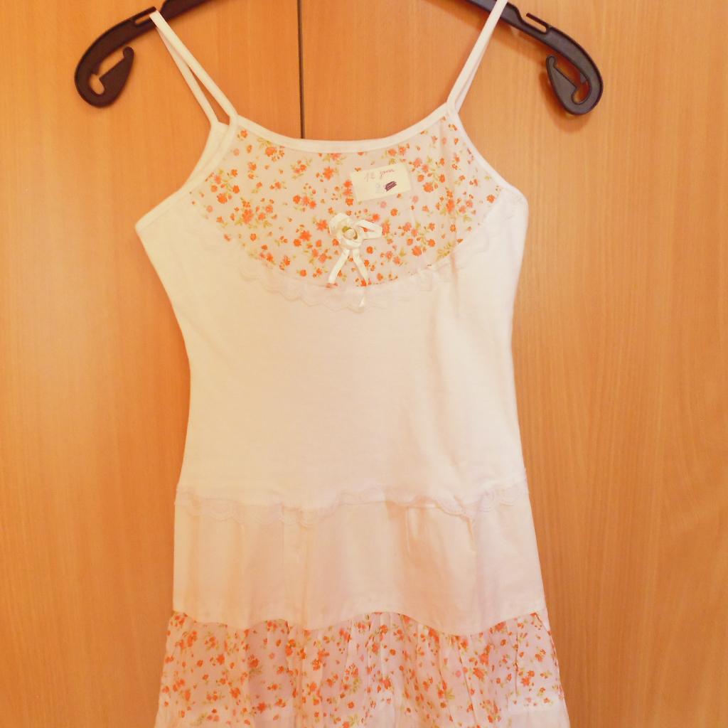 wit jurkje met orange bloemen  12 jaar, Kinderen en Baby's, Kinderkleding | Maat 152, Ophalen of Verzenden
