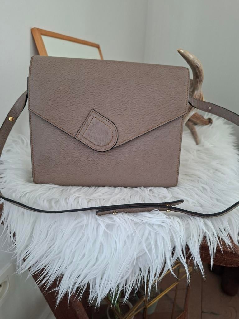 Lederen handtas schoudertas kleur taupe, Handtassen en Accessoires, Ophalen of Verzenden, Zo goed als nieuw, Handtas