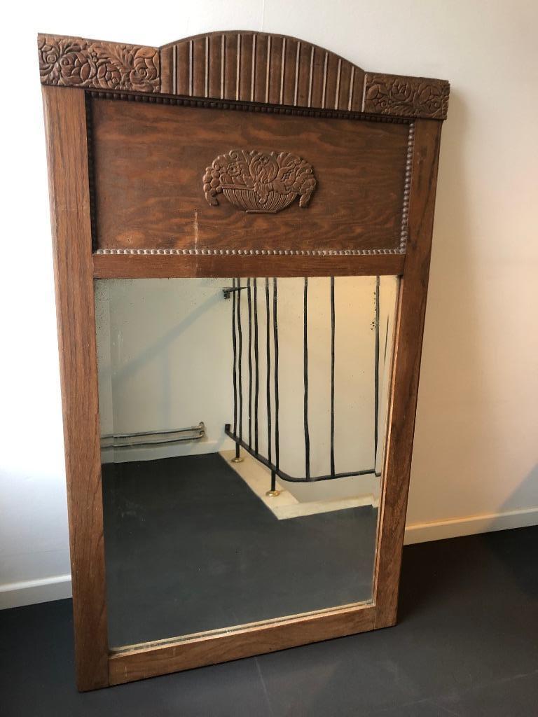 MIROIR ART NOUVEAU ancien dans un magnifique cadre en bois, Antiquités & Art, Enlèvement, Autres formes, 50 à 100 cm, 100 à 150 cm