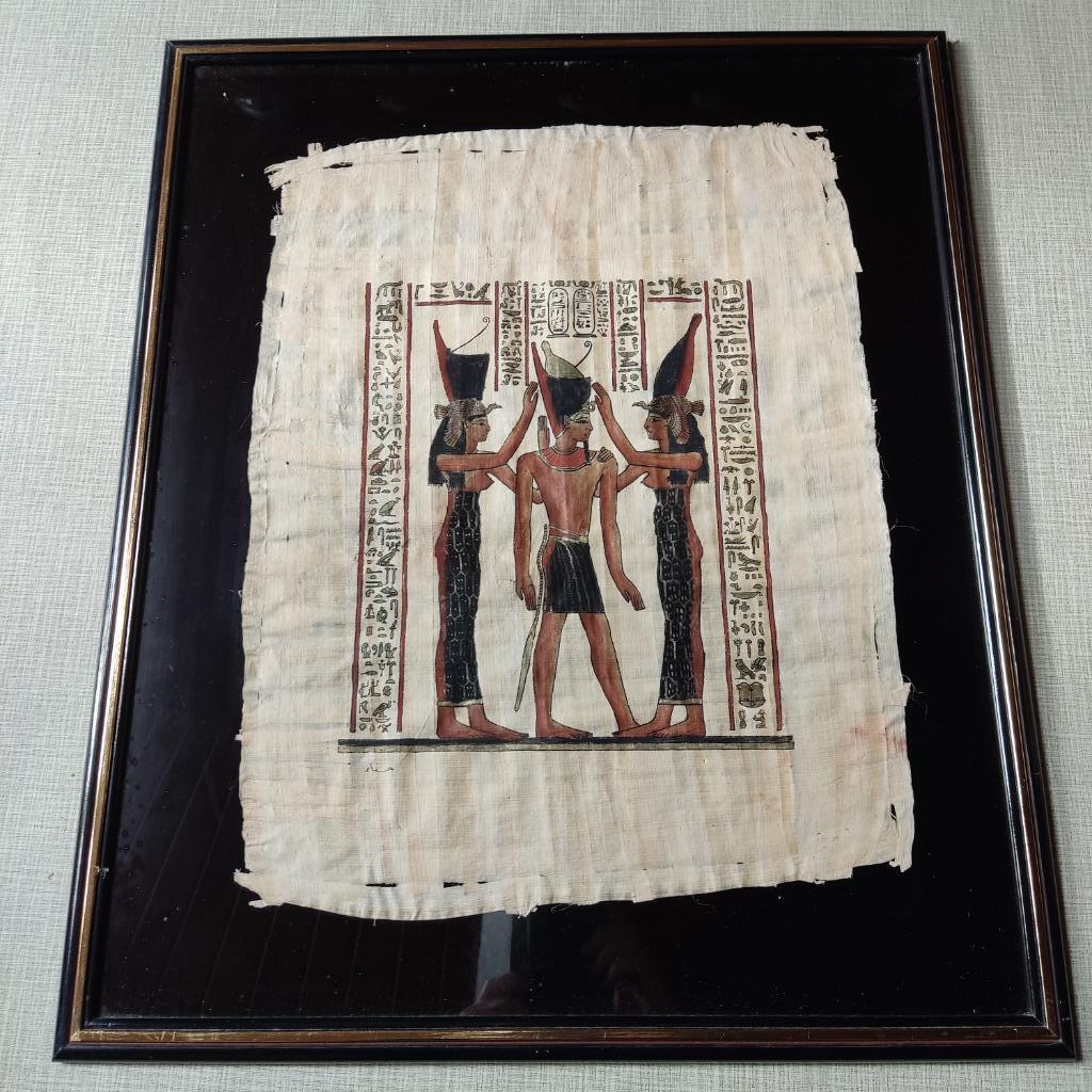 met hand geschilderde papyrus Egypte, met certificaat, Antiek en Kunst, Ophalen of Verzenden