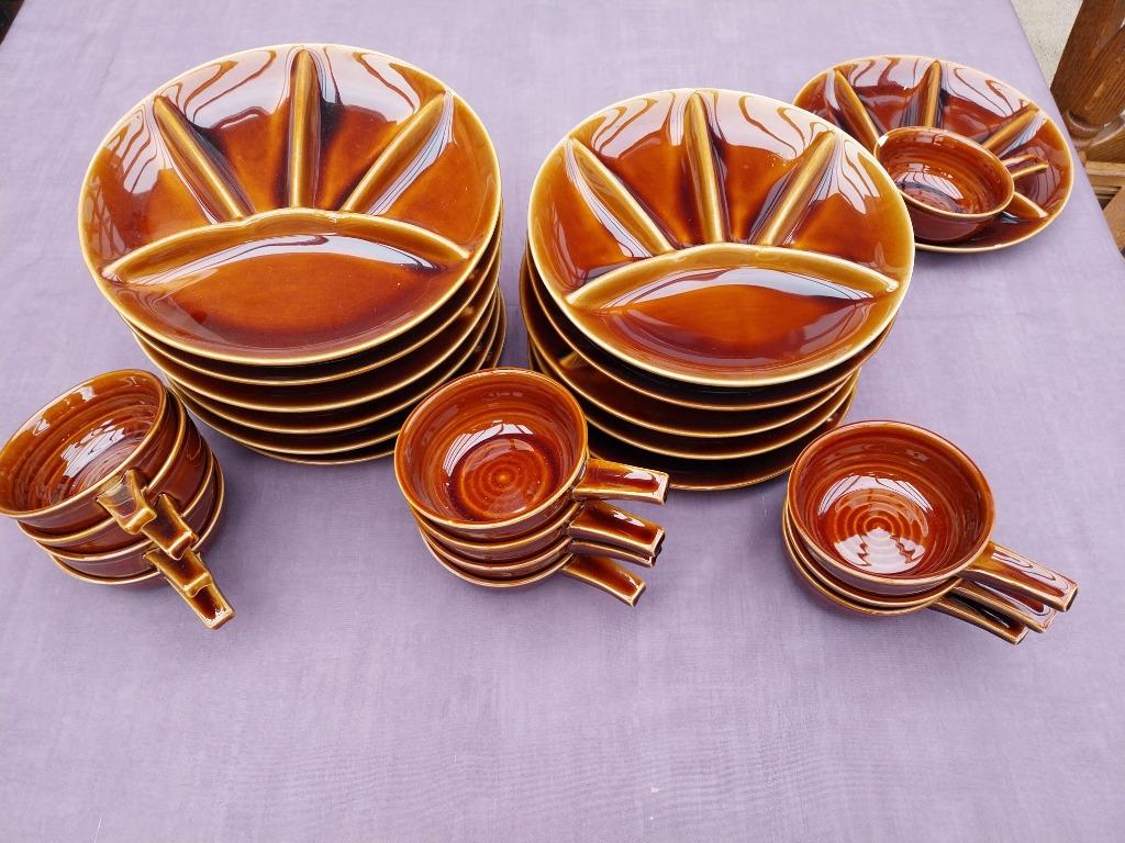 Vintage Fondueborden met kommetjes, Huis en Inrichting, Ophalen, Gebruikt, Bord(en), Effen