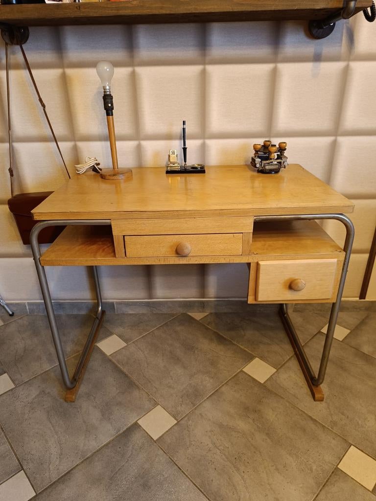 Vintage bureau torck bauhaus cadre acier bois hêtre, Huis en Inrichting, Ophalen of Verzenden