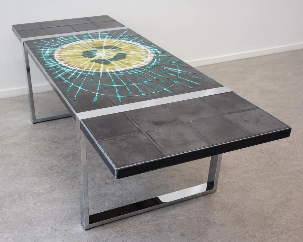 Vintage salontafel Belarti tegeltafel Fat Lava Space Age 60s, Ophalen, Gebruikt, Vintage Fat Lava 60's design chroom keramiek salontafel