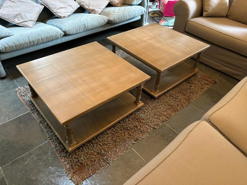 2 vierkante houten Salontafels, Huis en Inrichting, Ophalen, Gebruikt, 50 tot 100 cm, Vierkant
