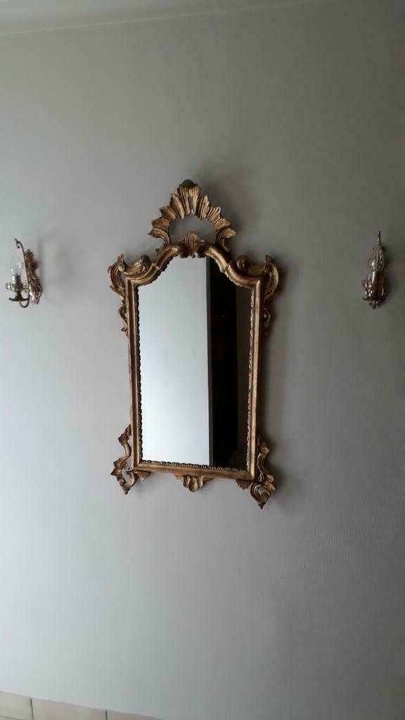 MIROIR RÉTRO C.N AVEC CADRE DORÉ FABRIQUÉ EN ITALIE, 1 m H X, Enlèvement, Rectangulaire, Moins de 50 cm, Moins de 100 cm