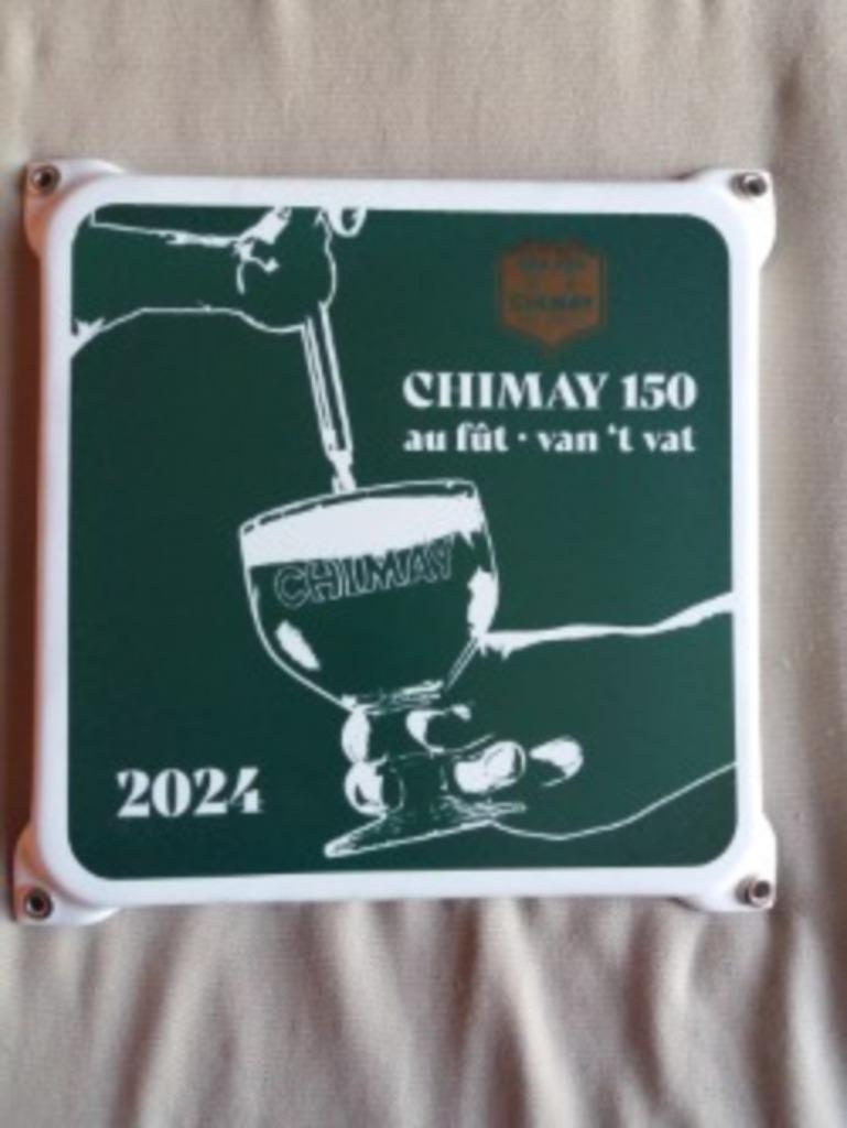 Chimay, 150 jaar aan t' vat, emaille plaat, Ophalen of Verzenden, Nieuw, Reclamebord, Plaat of Schild, Overige merken