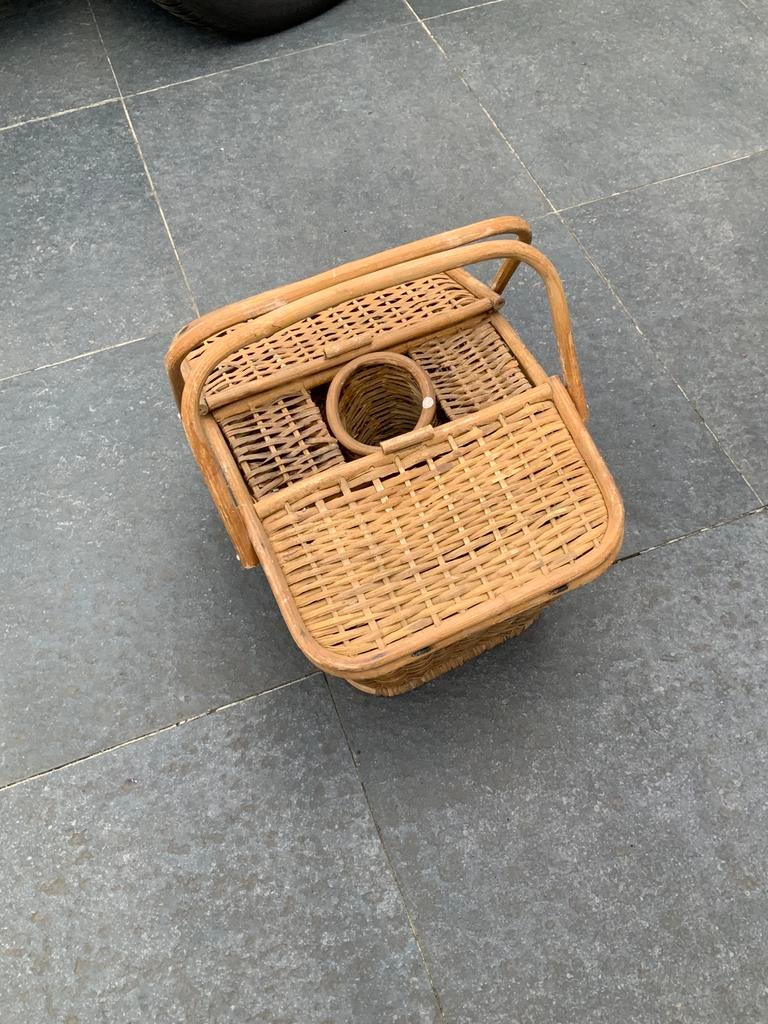 Vintage rieten picknickmand met openklapbare zijkanten, Ophalen of Verzenden
