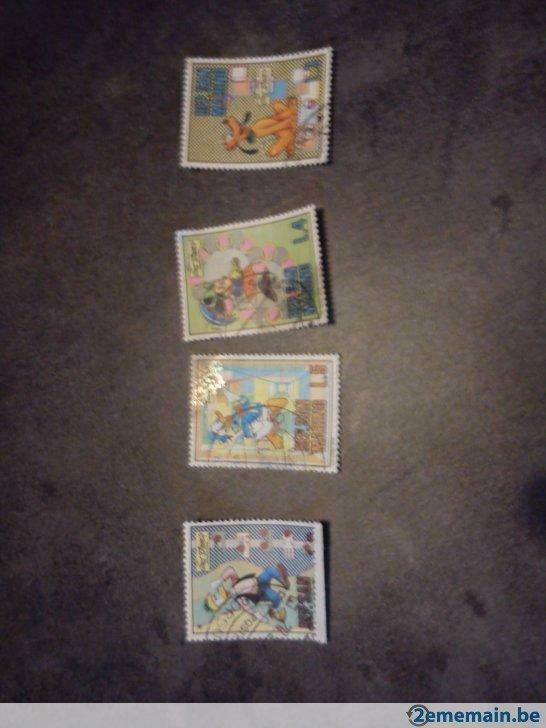 4 timbres postaux "walt disney", Affranchi