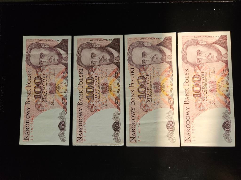 Lot de 4 x 100 zlotys polonais, année 1986, Enlèvement ou Envoi, Pologne, Série