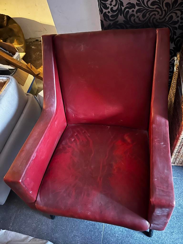 Fauteuil faux cuir rouge, Maison & Meubles, Moins de 75 cm, Enlèvement, Utilisé, 50 à 75 cm