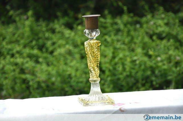 bougeoir chandelier en cristal jaune et incolore
