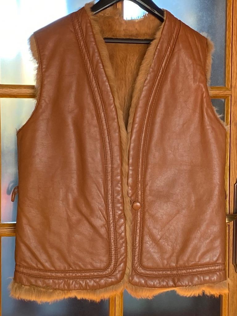 Bolero van zacht leer, gevoerd met bont, Maat 38/40 (M), Bruin, Sans marque, Ophalen of Verzenden