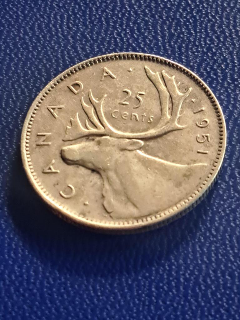 1951 Canada 25 cents in zilver George VI, Verzenden, Noord-Amerika, Losse munt, Zilver