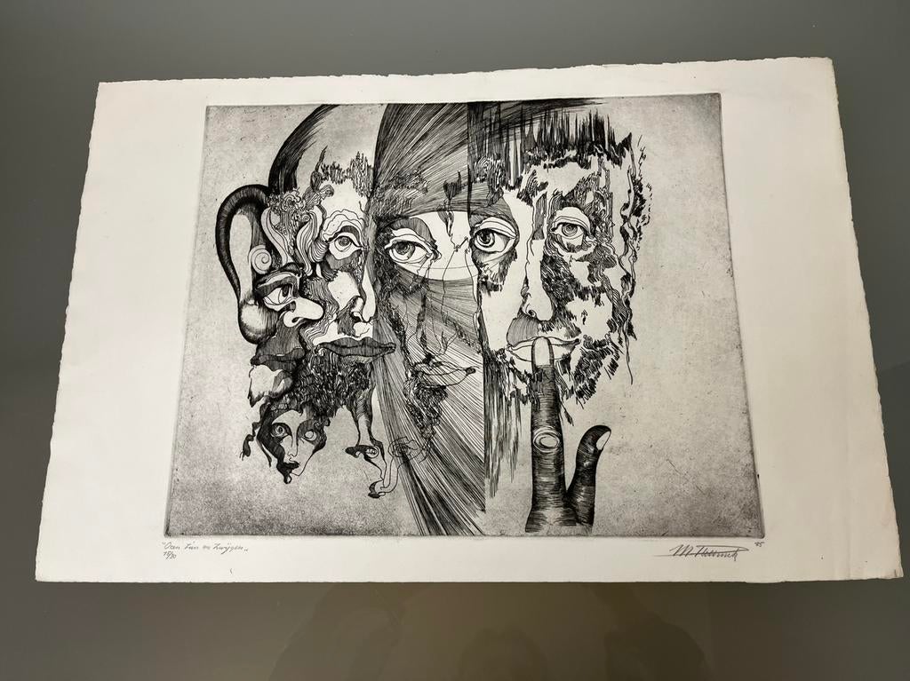 Ets Marc Plettinck 15/30 oren zien en zwijgen, Antiek en Kunst, Kunst | Etsen en Gravures, Ophalen of Verzenden