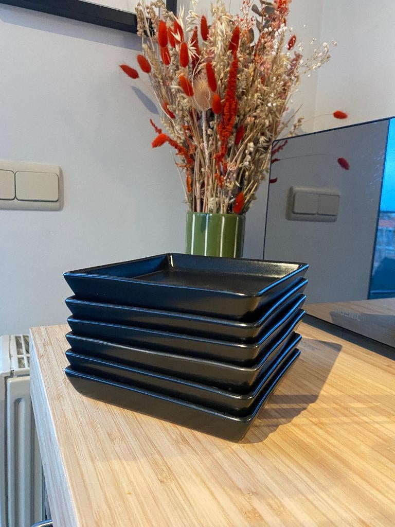 Set van 6 zwarte vierkante dessertborden, Huis en Inrichting, Ophalen, Nieuw, Bord(en), Effen