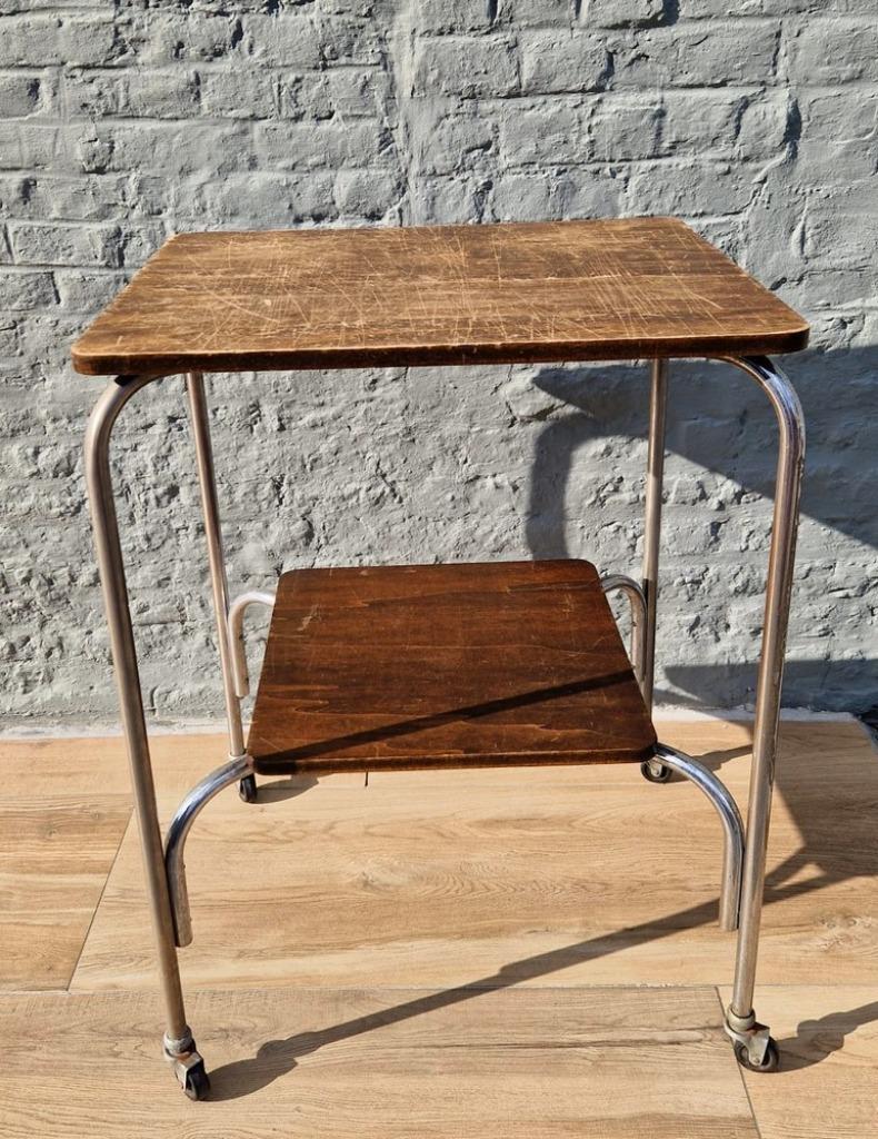 Tafel met dubbel dienblad op wielen, Ophalen, Gebruikt