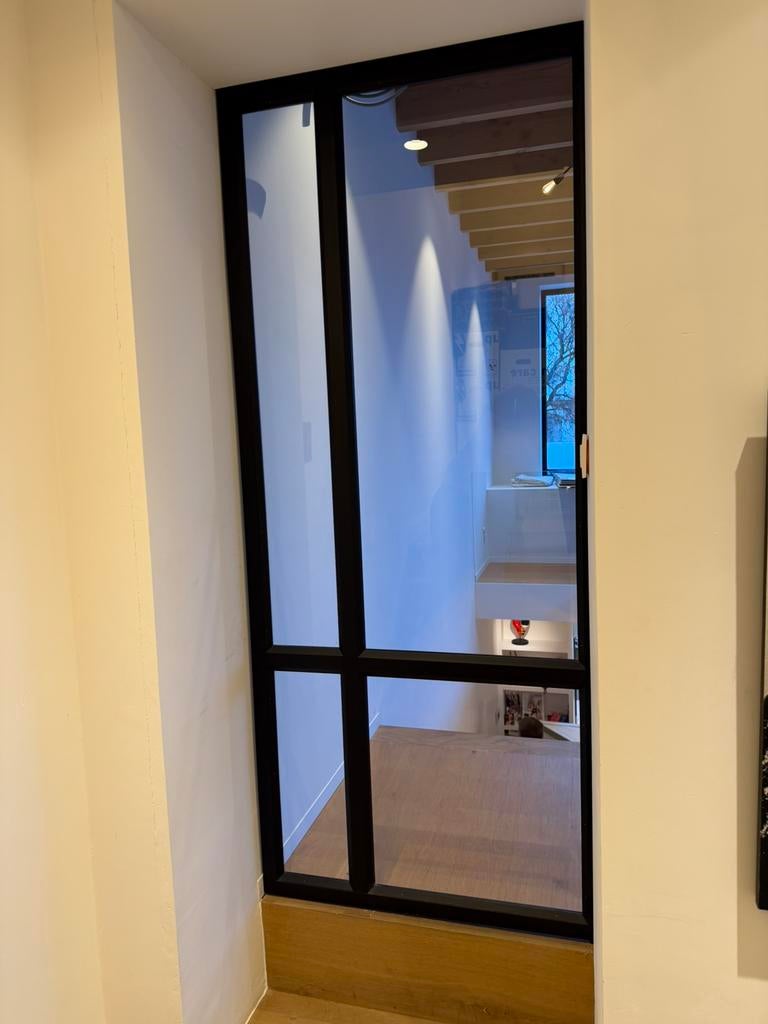 Houten schuifdeur - steellook, Ophalen, Schuifdeur, Zo goed als nieuw, Glas