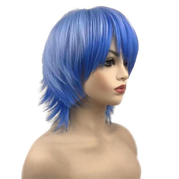 Cosplay Manga pruik twee-kleurig blauw kort haar in laagjes, Verzenden, Nieuw