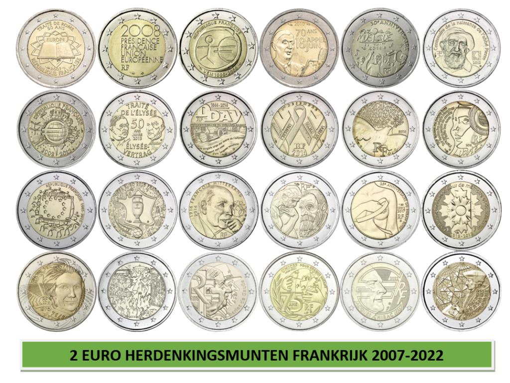 2  euro herdenkingsmunten Frankrijk 2007-2022, Postzegels en Munten, Ophalen of Verzenden, Frankrijk, 2 euro