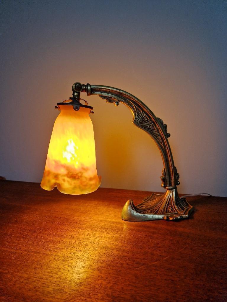 Art Deco lamp in brons en glas gesigneerd „Frères Muller”, Ophalen of Verzenden