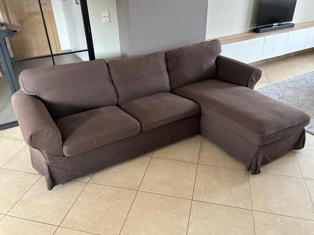 EKTORP 3-zitsbank + chaise longue, Ophalen, 250 tot 300 cm, Gebruikt, Hoekbank