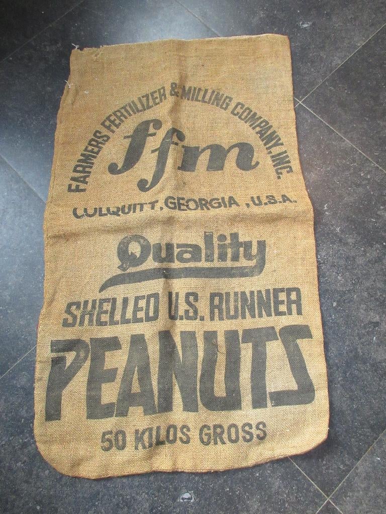 1 oude jute zak oude bruine zak PEANUTS vintage sixties, Ophalen