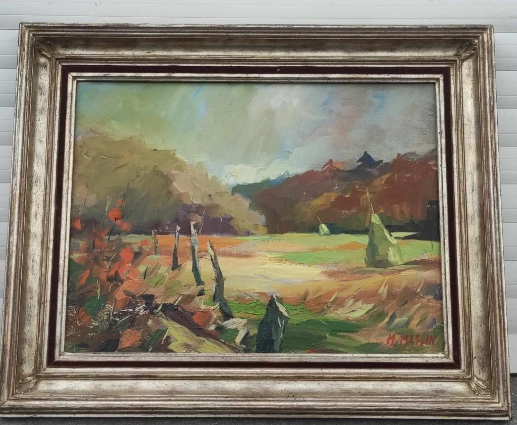 huile sur toile paysage ardenais signe monique massin, Enlèvement ou Envoi
