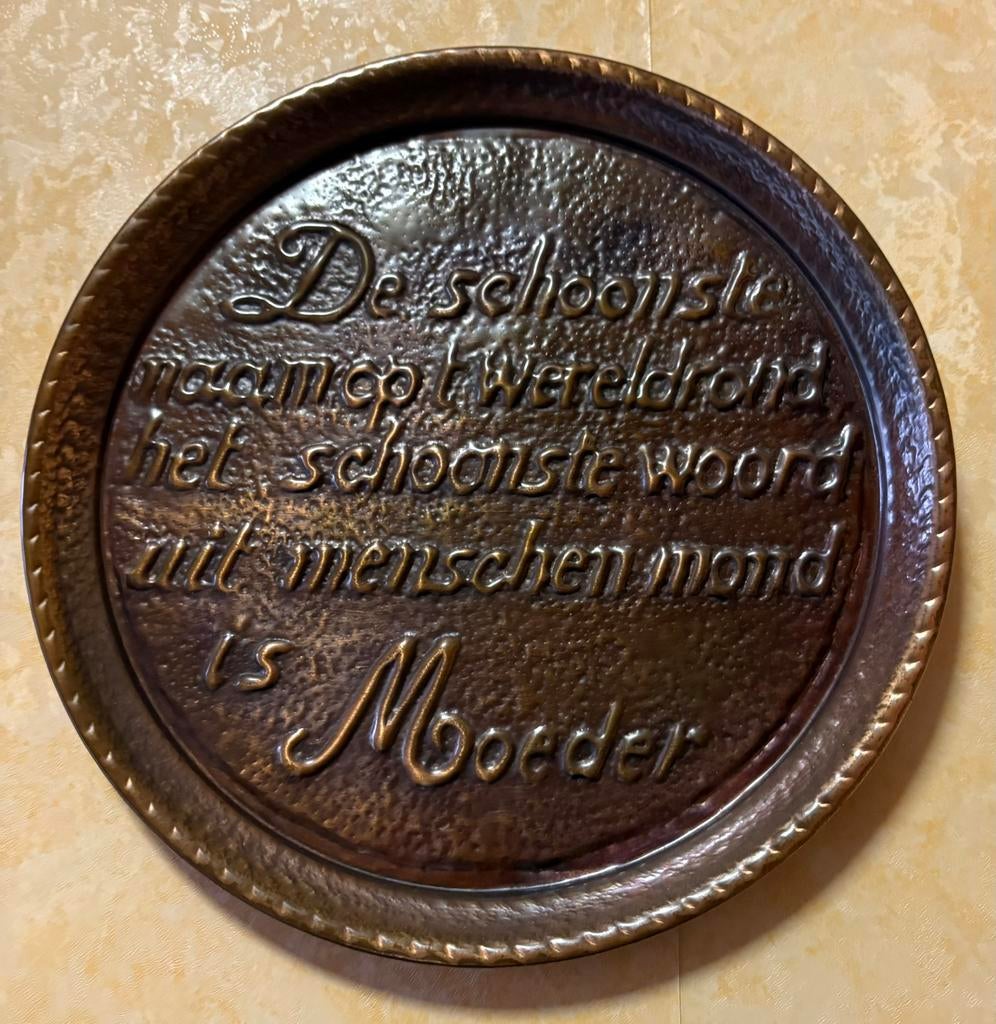 Vintage koperkleurige wandplaten Moeder & Vader, Ophalen