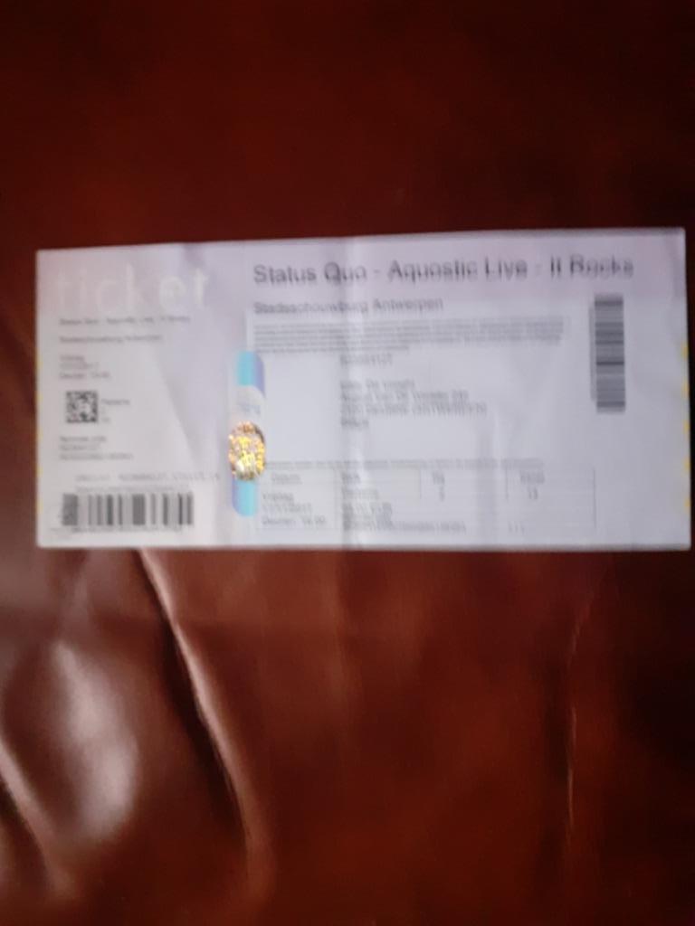 Gebruikt ticket Status Quo Aquostic live 17/11/2017, Verzamelen, Ophalen of Verzenden