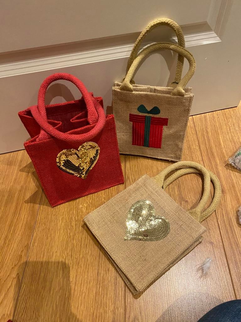 3 petits sacs en toile de jute noel, Enlèvement, Neuf