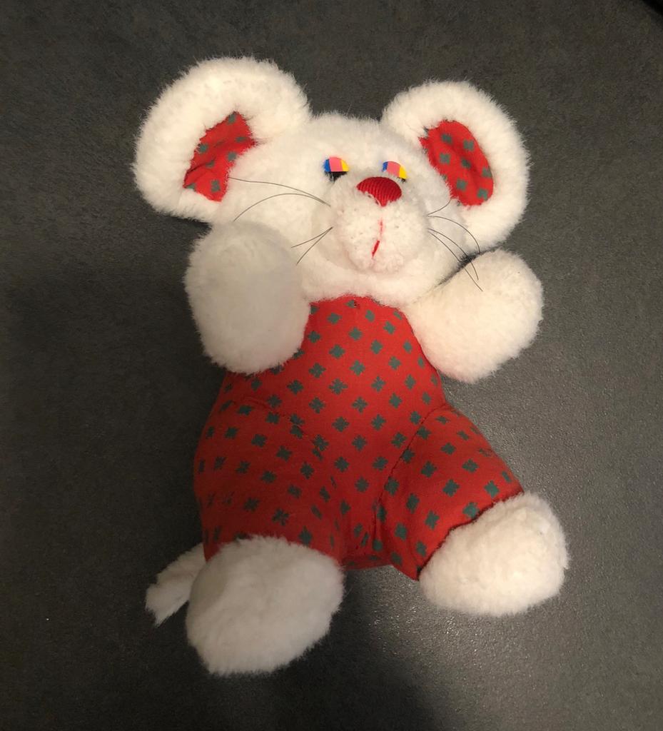 Vintage jaren ‘90 Knuffel muis met rode kleren, Ophalen of Verzenden