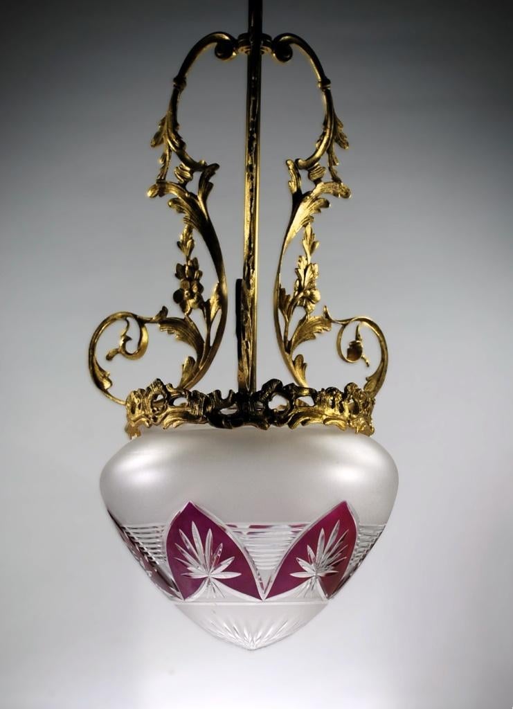 Val Saint Lambert - Lampe Suspension - Vers 1900 - VSL, Antiek en Kunst, Ophalen of Verzenden