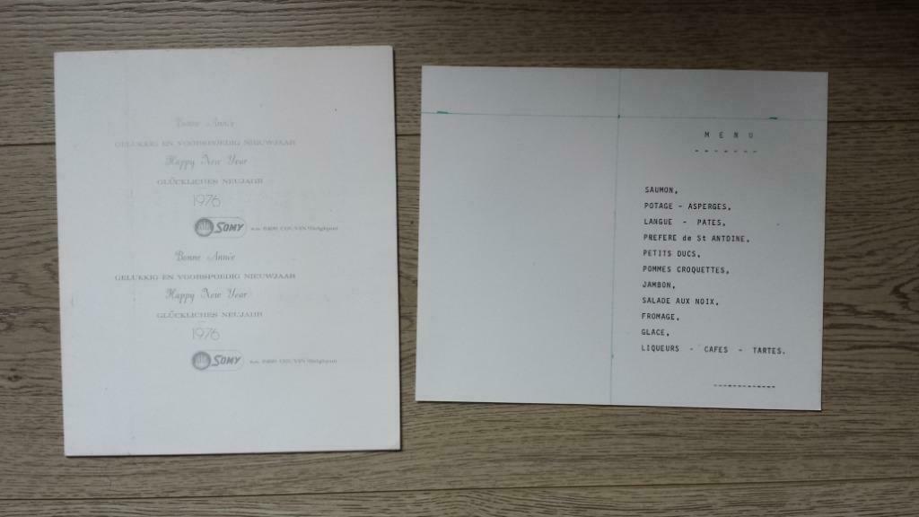 Usine Somy (Couvin) menu de nouvel an 1976, Enlèvement ou Envoi, Utilisé, Autres types