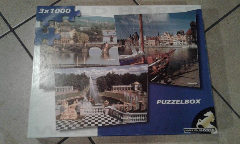 Puzzelbox met 2 puzzels van 1000 stuks elk, Ophalen of Verzenden, 500 t/m 1500 stukjes, Gebruikt, Legpuzzel
