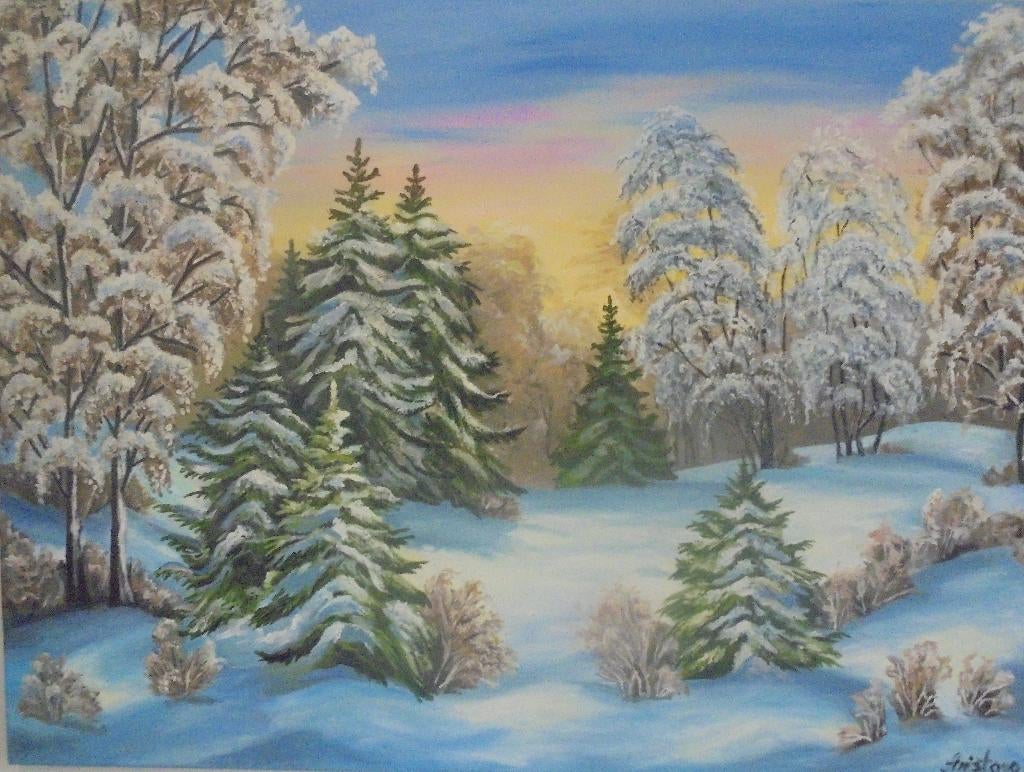 peinture à l'huile de paysage enneigé (60x80), Enlèvement ou Envoi