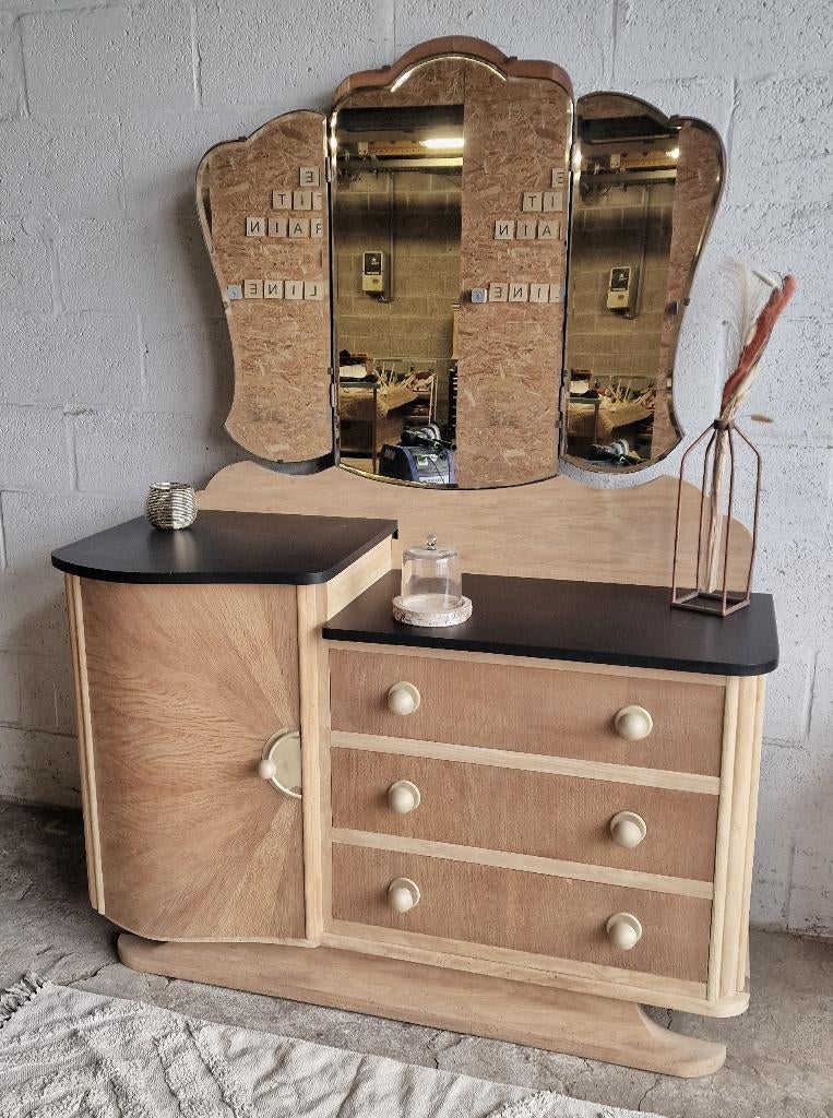 Coiffeuse années 50 aérogommée miroir triptyque, Enlèvement, Bois