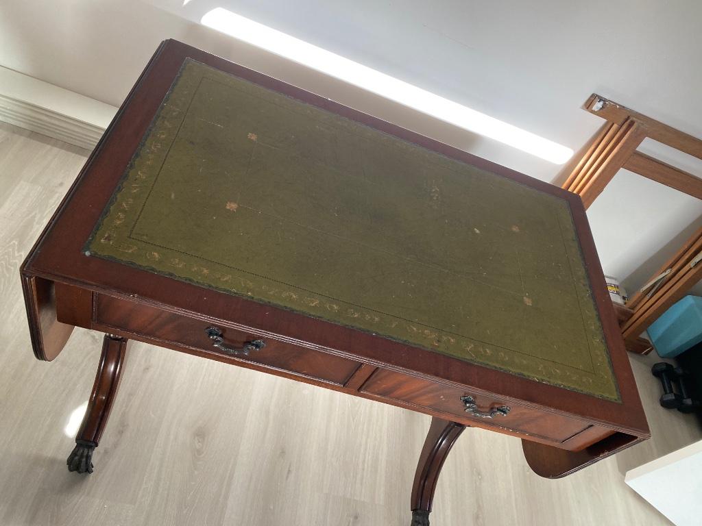 Vintage bureau met ingelegd leer, Enlèvement ou Envoi