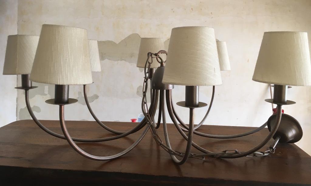 Lustre oval en métal bronzé à 8 branches, Maison & Meubles, Lampes | Lustres, Enlèvement, Comme neuf, Métal