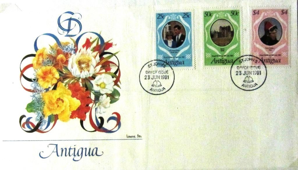 FDC HUWELIJK PRINS CHARLES MET LADY DIANA- ANTIGUA, Enlèvement ou Envoi, Affranchi, Dynastie