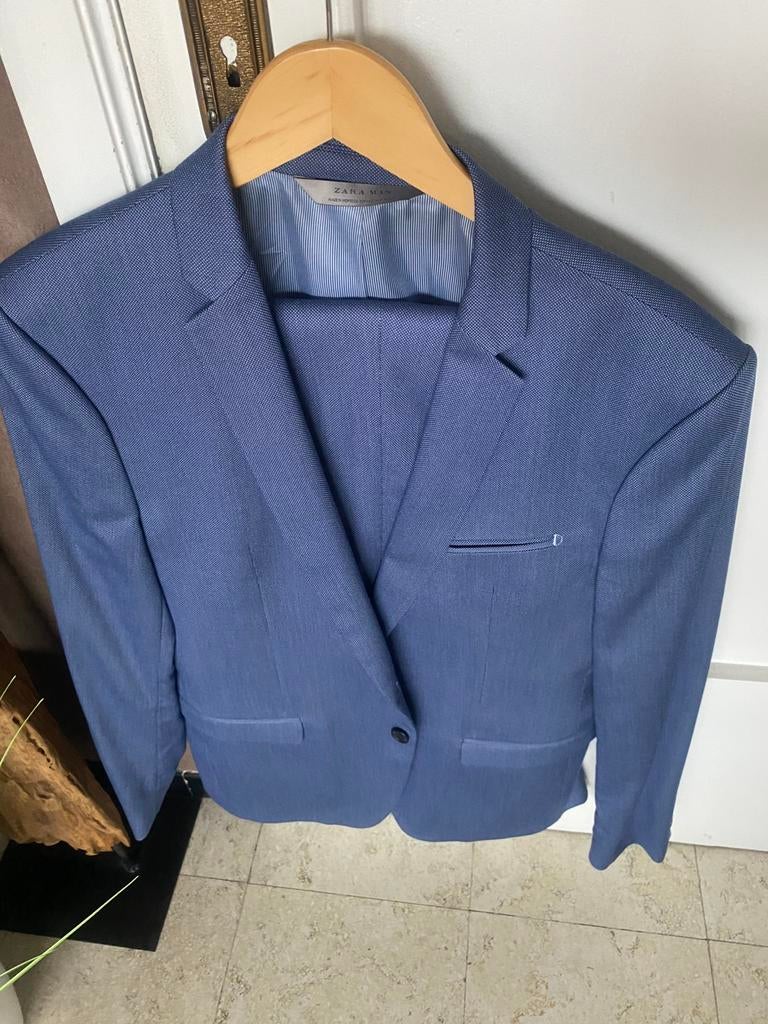 Heren Kostuum blauw zara Men, Verzenden, Zo goed als nieuw, Blauw