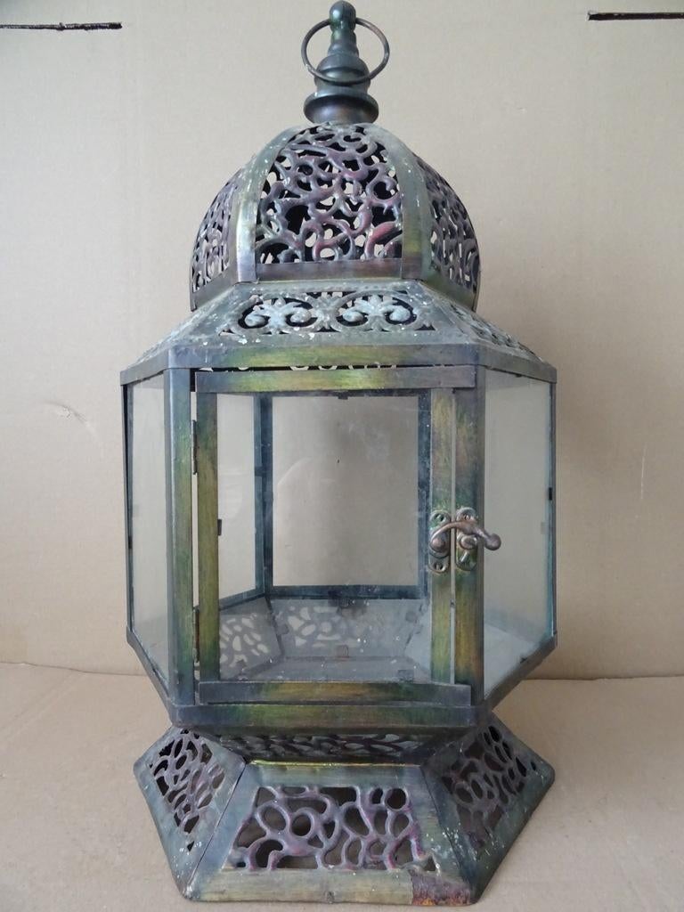 Vintage Marokkaanse hanglamp lantaarn glas in lood stijl51cm, Antiek en Kunst, Ophalen of Verzenden