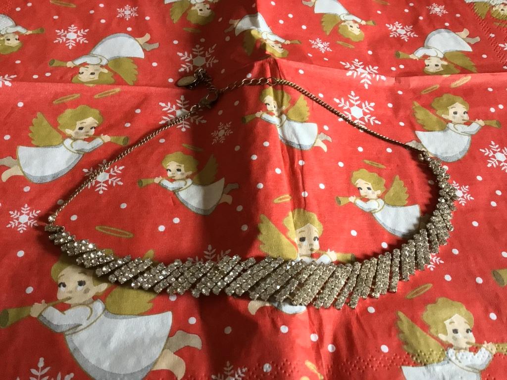Oude glitter halsketting strass steentjes, Ophalen of Verzenden, Met strass