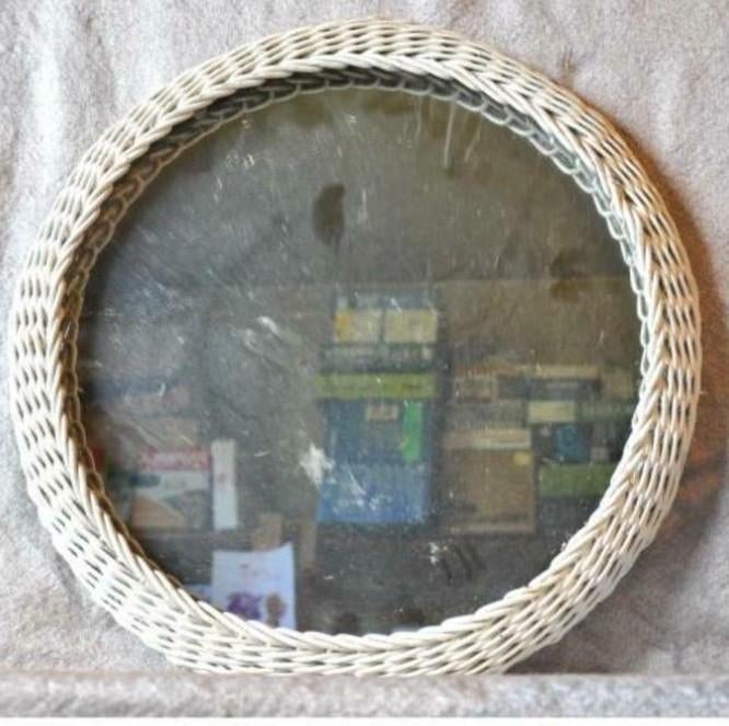 § miroir rond tour osier vintage, Enlèvement ou Envoi, Utilisé, Rond