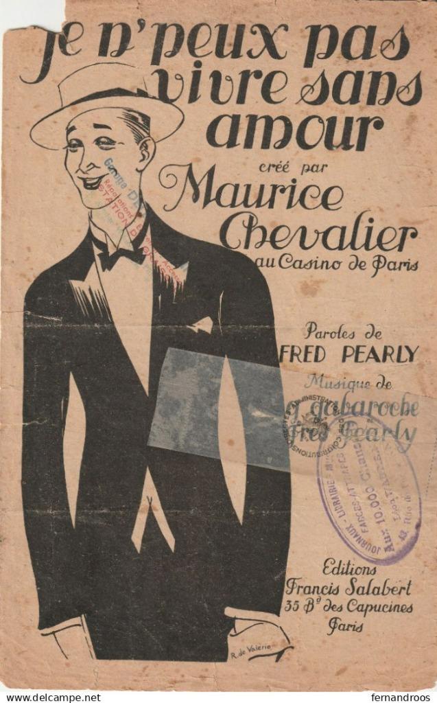 JE N PEUX PAS VIVRE SANS AMOUR MAURICE CHEVALIER PARTITION M, Ophalen of Verzenden, Gebruikt, Thema