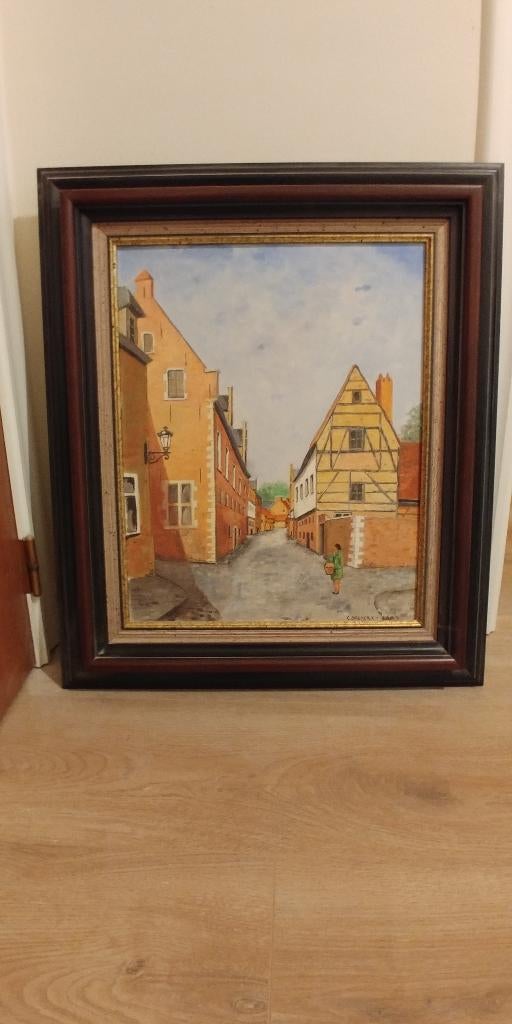 Schilderij 16de eeuwse huis Leuvens Groot-Begijnhof, Ophalen